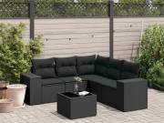 vidaXL 6 részes fekete polyrattan kerti ülőgarnitúra párnákkal