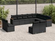 vidaXL 12 részes fekete polyrattan kerti ülőgarnitúra párnákkal