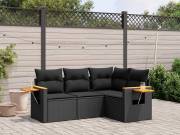 vidaXL 4 részes fekete polyrattan kerti ülőgarnitúra párnákkal