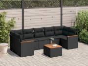 vidaXL 8 részes fekete polyrattan kerti ülőgarnitúra párnákkal