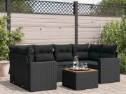 vidaXL 7 részes fekete polyrattan kerti ülőgarnitúra párnával