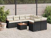 vidaXL 9 részes fekete polyrattan kerti ülőgarnitúra párnákkal