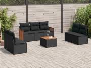 vidaXL 8 részes fekete polyrattan kerti ülőgarnitúra párnákkal