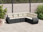 vidaXL 6 részes fekete polyrattan kerti ülőgarnitúra párnákkal