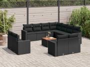 vidaXL 12 részes fekete polyrattan kerti ülőgarnitúra párnákkal