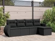 vidaXL 5 részes fekete polyrattan kerti kanapészett párnákkal