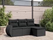 vidaXL 4 részes fekete polyrattan kerti ülőgarnitúra párnákkal