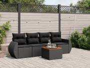 vidaXL 5 részes fekete polyrattan kerti kanapészett párnákkal