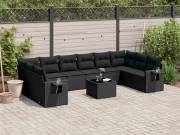 vidaXL 11 részes fekete polyrattan kerti ülőgarnitúra párnákkal