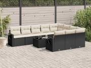 vidaXL 11 részes fekete polyrattan kerti ülőgarnitúra párnákkal