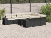 vidaXL 11 részes fekete polyrattan kerti ülőgarnitúra párnákkal