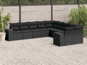 vidaXL 10 részes fekete polyrattan kerti ülőgarnitúra párnákkal