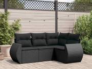 vidaXL 4 részes fekete polyrattan kerti ülőgarnitúra párnákkal