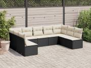 vidaXL 9 részes fekete polyrattan kerti ülőgarnitúra párnákkal