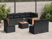 vidaXL 9 részes fekete polyrattan kerti ülőgarnitúra párnákkal