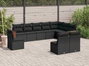 vidaXL 10 részes fekete polyrattan kerti ülőgarnitúra párnákkal