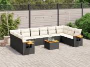 vidaXL 11 részes fekete polyrattan kerti ülőgarnitúra párnákkal
