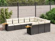 vidaXL 10 részes fekete polyrattan kerti ülőgarnitúra párnákkal