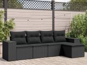 vidaXL 5 részes fekete polyrattan kerti kanapészett párnákkal