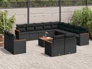 vidaXL 14 részes fekete polyrattan kerti ülőgarnitúra párnákkal