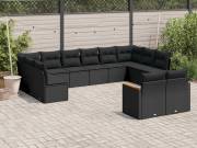 vidaXL 12 részes fekete polyrattan kerti ülőgarnitúra párnákkal