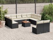 vidaXL 12 részes fekete polyrattan kerti ülőgarnitúra párnákkal