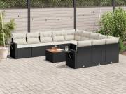 vidaXL 12 részes fekete polyrattan kerti ülőgarnitúra párnákkal