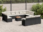 vidaXL 14 részes fekete polyrattan kerti ülőgarnitúra párnákkal