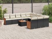 vidaXL 12 részes fekete polyrattan kerti ülőgarnitúra párnákkal