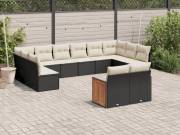 vidaXL 12 részes fekete polyrattan kerti ülőgarnitúra párnákkal