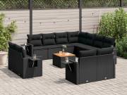 vidaXL 12 részes fekete polyrattan kerti ülőgarnitúra párnákkal