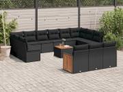 vidaXL 14 részes fekete polyrattan kerti ülőgarnitúra párnákkal