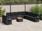 vidaXL 12 részes fekete polyrattan kerti ülőgarnitúra párnákkal