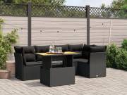 vidaXL 5 részes fekete polyrattan kerti kanapészett párnákkal