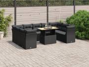 vidaXL 10 részes fekete polyrattan kerti ülőgarnitúra párnákkal