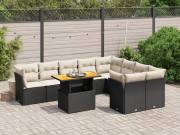 vidaXL 10 részes fekete polyrattan kerti ülőgarnitúra párnákkal