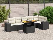 vidaXL 7 részes fekete polyrattan kerti ülőgarnitúra párnával