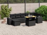 vidaXL 8 részes fekete polyrattan kerti ülőgarnitúra párnákkal