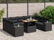 vidaXL 10 részes fekete polyrattan kerti ülőgarnitúra párnákkal