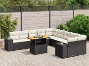 vidaXL 11 részes fekete polyrattan kerti ülőgarnitúra párnákkal