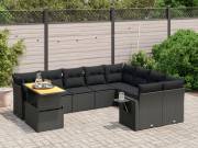 vidaXL 10 részes fekete polyrattan kerti ülőgarnitúra párnákkal