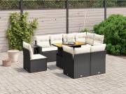 vidaXL 9 részes fekete polyrattan kerti ülőgarnitúra párnákkal