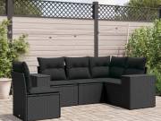 vidaXL 5 részes fekete polyrattan kerti kanapészett párnákkal
