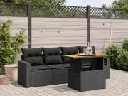 vidaXL 5 részes fekete polyrattan kerti kanapészett párnákkal