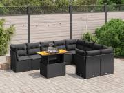 vidaXL 10 részes fekete polyrattan kerti ülőgarnitúra párnákkal