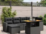 vidaXL 7 részes fekete polyrattan kerti ülőgarnitúra párnával