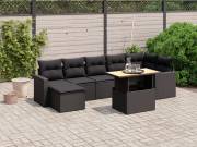 vidaXL 8 részes fekete polyrattan kerti ülőgarnitúra párnákkal