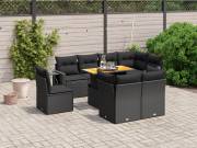 vidaXL 9 részes fekete polyrattan kerti ülőgarnitúra párnákkal