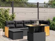 vidaXL 7 részes fekete polyrattan kerti ülőgarnitúra párnával