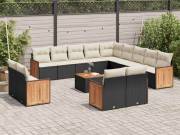 vidaXL 14 részes fekete polyrattan kerti ülőgarnitúra párnákkal
